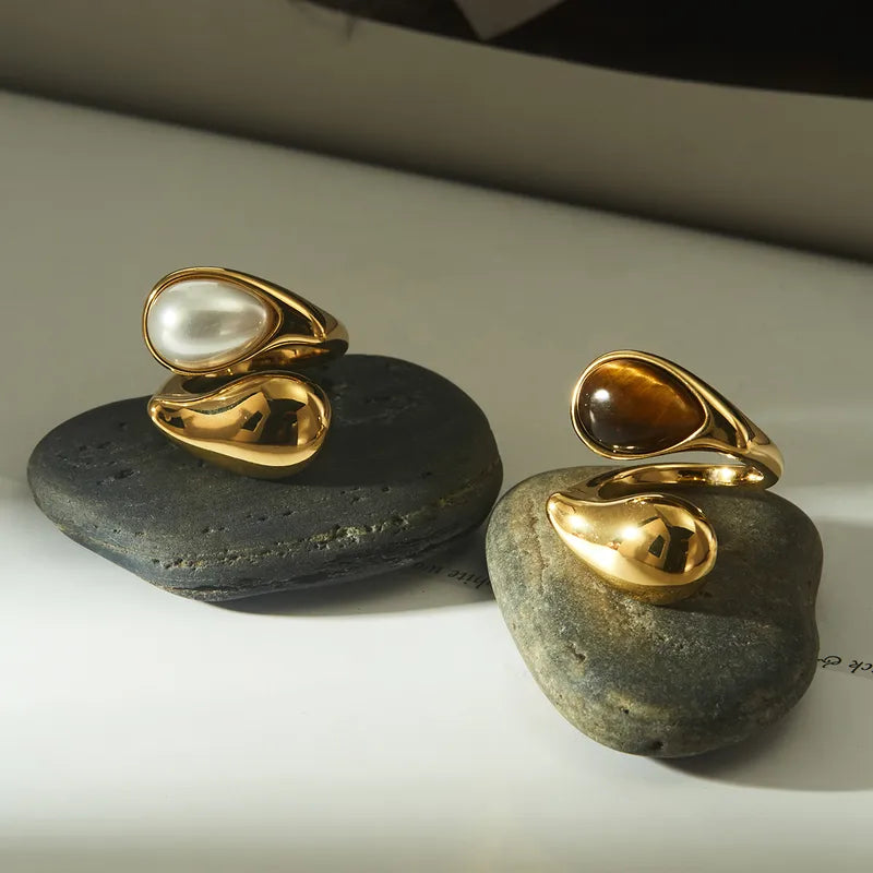 Anillo Dual Stone – Perla & Ojo de Tigre